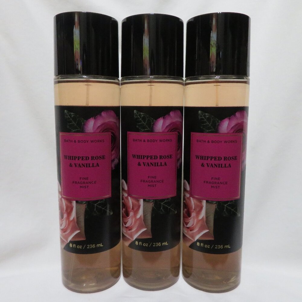 WHIPPED ROSE & VANILLA Bath & Body Works Fine Fragrance Mist 8 fl oz x 3